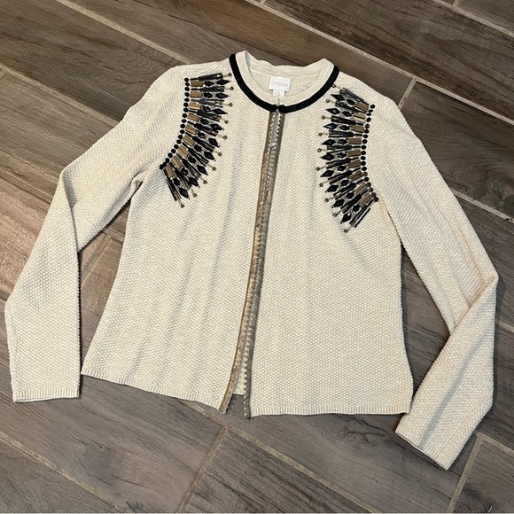 Chico's Sweaters - Chico’s Beaded Seed Stitch Cardigan Sweater Natural 0